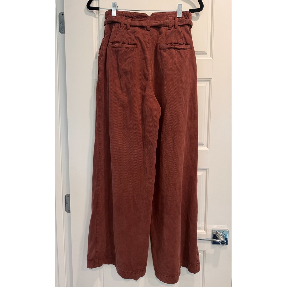 Free People Wide-Leg Dwell On Dreams Pleated High Waisted Trouser Size 4 in Rust - Picture 2 of 10